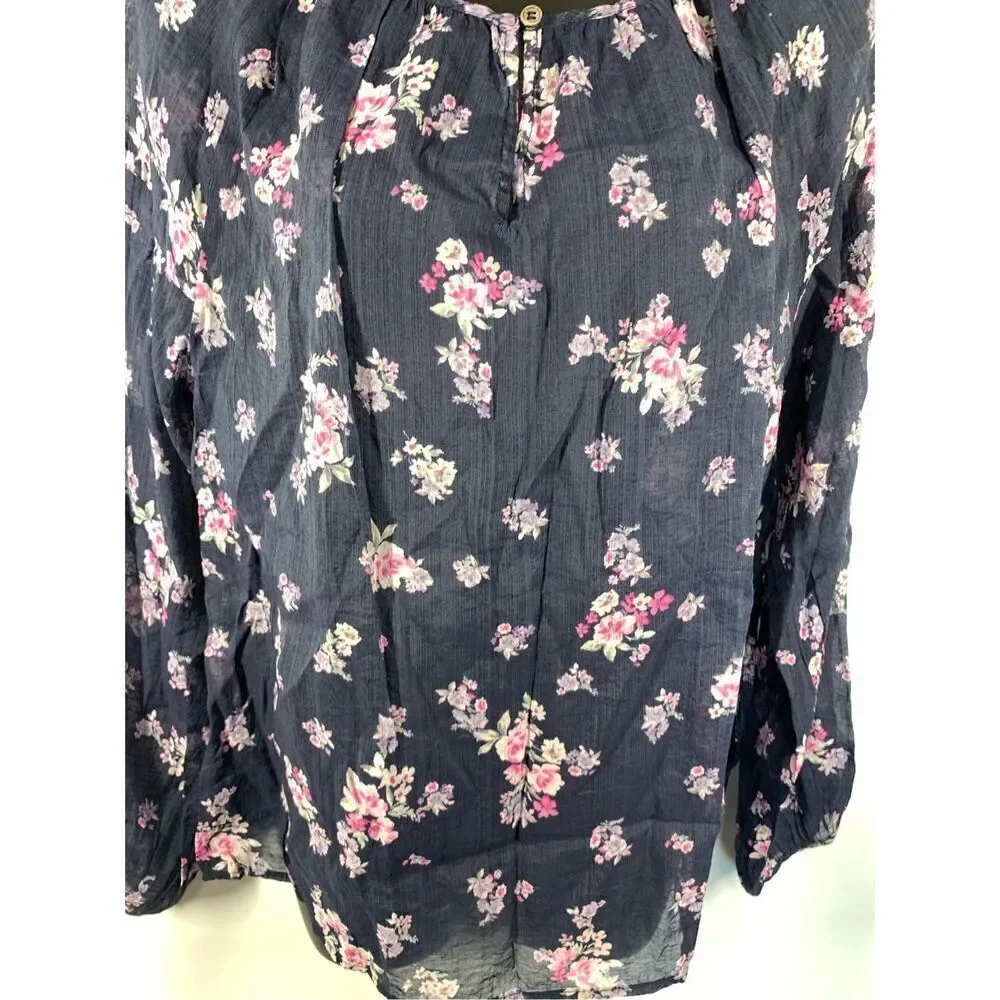 5--- Vince Camuto Peaceful Bouquet Keyhole Floral Long Sleeve Blouse Size Medium